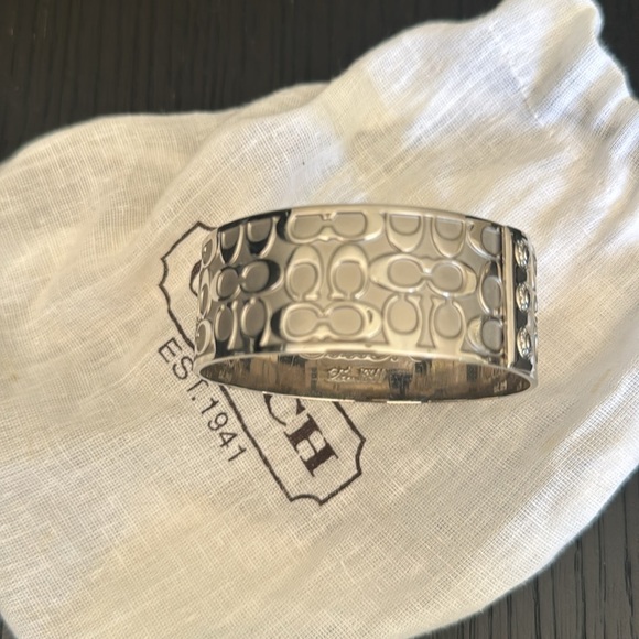 Coach Signatures Logo Silver Bangle Bracelet. Dustbag. 1” wide. 2.5” diameter - Picture 3 of 4